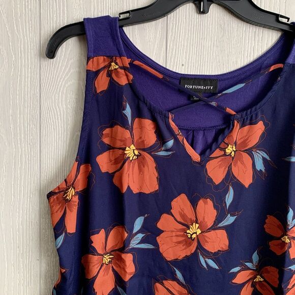 Fortune & Ivy Blue Red Floral Top Sleeveless Size XL NWOT - Picture 2 of 4